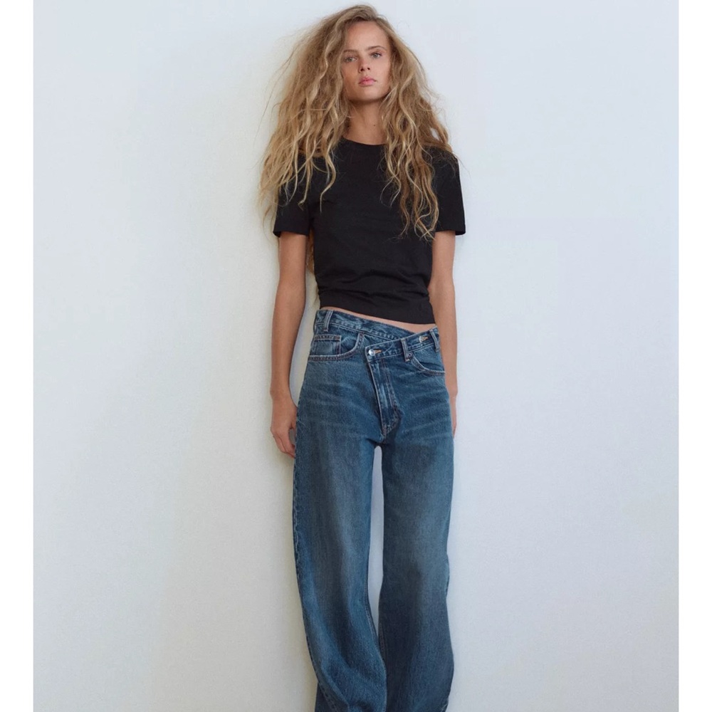 Zara Blue Crossover Wide Leg Jeans